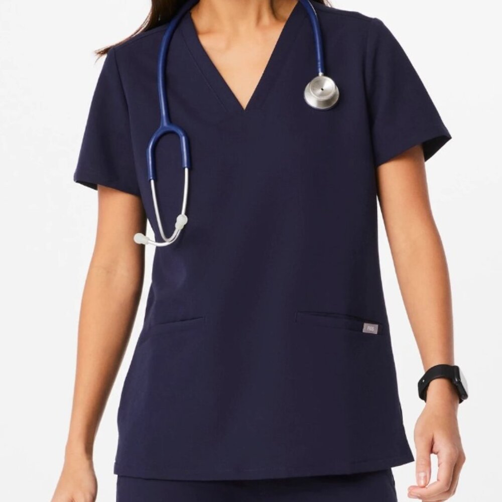 Figs Casma Scrub‎ Top Women's V Neck Navy Blue Three Pocket Medical Comfy XXS